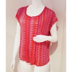 ELLA MOSS Zig Zag PINK Purple  TOP Cuffed Sleeves ( S )